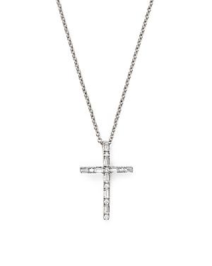 Diamond Baguette And Round Cross Pendant Necklace In 14k White Gold, .15 Ct. T.w.