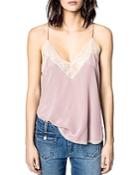 Zadig & Voltaire Christy Lace Trim Silk Camisole Top