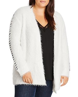 1.state Plus Fuzzy Whipstitched Open-front Cardigan