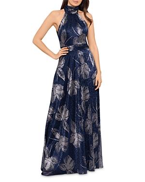 Aqua Metallic Foil Mock Neck Gown - 100% Exclusive