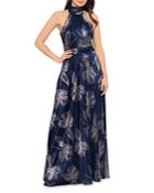 Aqua Metallic Foil Mock Neck Gown - 100% Exclusive