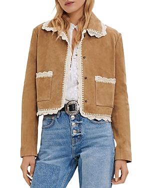 Maje Bicoti Crochet Trim Suede Jacket