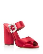 Tabitha Simmons Women's Minna Embellished Satin High Block Heel Slide Sandals