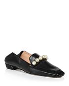 Stuart Weitzman Women's Mickee Square Toe Pearl Embellished Leather Loafers