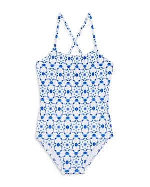 Vilebrequin Girls' Ikat Medusa Geo Print Regular Fit Swimsuit- Little Kid, Big Kid