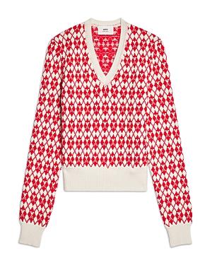 Ami Jacquard Argyle V Neck Sweater