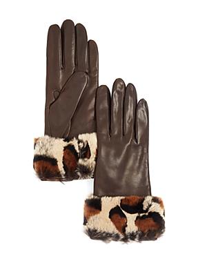 Bloomingdale's Leopard Print Rabbit Fur Gloves