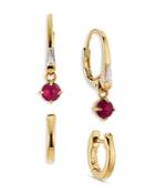 Nadri Gemma Cubic Zirconia & Red Mother Of Pearl Hoop Earrings In 18k Gold Plated, Set Of 2