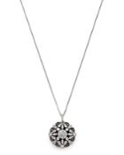 Floral Diamond/onyx Pendant Necklace In 14k White Gold