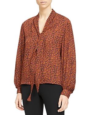 Theory Printed Tie Neck Silk Top