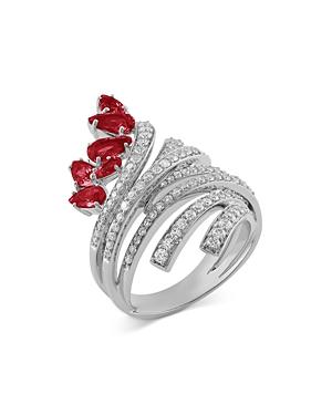 Hueb 18k White Gold Mirage Ruby & Diamond Swirl Statement Ring