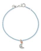 Dodo Sterling Silver Moon Charm Blue Topaz Bangle Bracelet