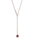 Rhodolite Garnet And Diamond Lariat Necklace In 14k Rose Gold