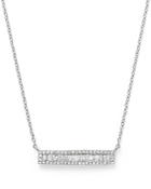 Diamond And Baguette Bar Pendant Necklace In 14k White Gold, .30 Ct. T.w.