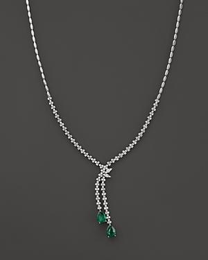 Emerald And Diamond Drop Necklace In 14k White Gold