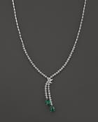 Emerald And Diamond Drop Necklace In 14k White Gold