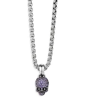 David Yurman 18k White Gold Skull Charm With Purple Sapphires