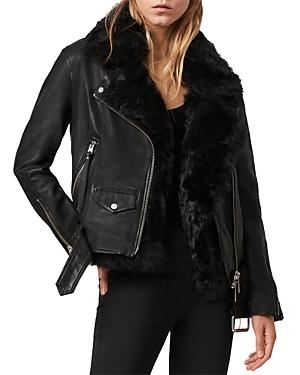 Allsaints Luna Suede Shearling Trim Moto Jacket