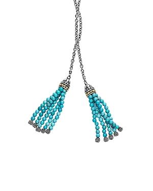 Lagos 18k Gold And Sterling Silver Caviar Icon Lariat Necklace With Turquoise Tassels, 42