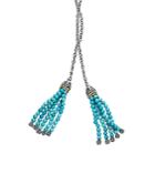 Lagos 18k Gold And Sterling Silver Caviar Icon Lariat Necklace With Turquoise Tassels, 42