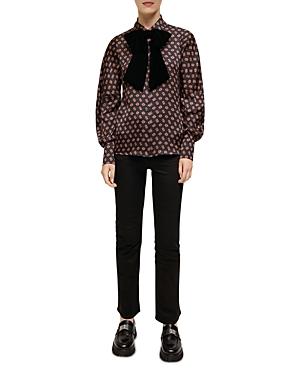 Maje Monogram Print Bow Tie Blouse