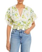 Alice And Olivia Tabitha Cotton Embroidered Crop Top