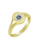 Meira T 14k Yellow Gold Blue And White Diamond Evil Eye Signet Ring