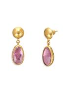 Gurhan 24k Yellow Gold Elements Pink Tourmaline Bezel Drop Earrings