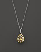 Yellow And White Diamond Pear Shaped Pendant Necklace In 18k White And Yellow Gold, 17l