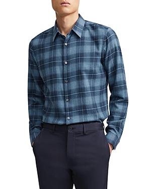 Theory Irving Grid Cotton Flannel Regular Fit Shirt