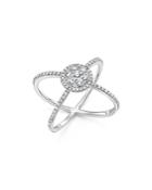 Diamond Cluster Crossover Ring In 14k White Gold, .55 Ct. T.w.