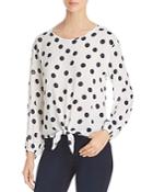 Three Dots Polka Dot Voile Tie Front Blouse