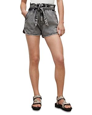 Allsaints Dale Paperbag Waist Denim Shorts In Snow Black
