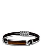 David Yurman Exotic Stone Station Brown Leather Bracelet With Tigers Eye
