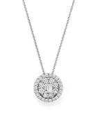 Diamond Baguette And Round Halo Pendant Necklace In 18k White Gold, .90 Ct. T.w.