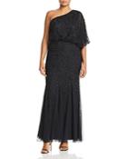 Adrianna Papell Plus Beaded One-shoulder Gown