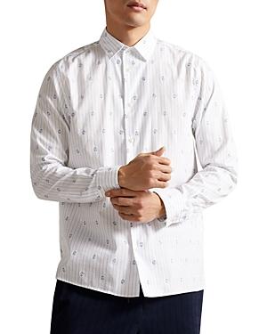 Ted Baker Marshes Cotton Floral Stripe Print Button Down Shirt