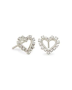 Kendra Scott Ari Crystal Heart Stud Earrings In Rhodium Plated