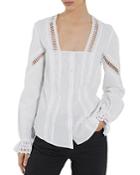 The Kooples Embroidered Lace Poplin Square Neck Long Sleeve Top