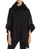 Capote Sheer-sleeve Faux-fur-trimmed Poncho Top