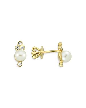 Own Your Story 14k Yellow Gold Boho Nirvana Freshwater Pearl & Diamond Stud Earrings