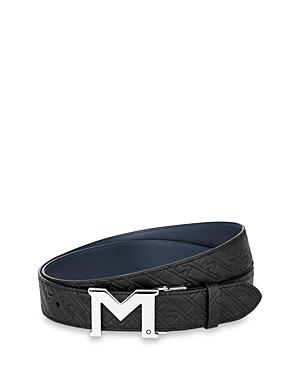 Montblanc Men's M Buckle Palladium Reversible Leather Belt