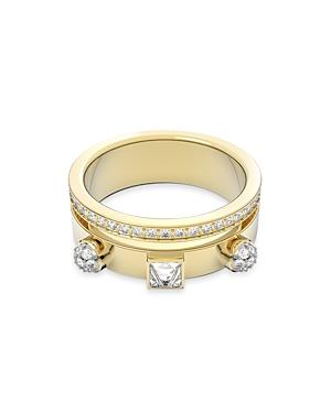 Swarovski Thrilling Mixed Crystal Studded Pave Double Row Band Ring In Gold Tone