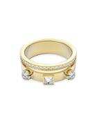 Swarovski Thrilling Mixed Crystal Studded Pave Double Row Band Ring In Gold Tone