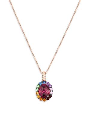 Bloomingdale's 14k Rose Gold Multi Gemstone & Diamond Halo Pendant Necklace, 18