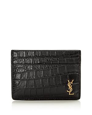 Saint Laurent Croc Embossed Leather Card Case