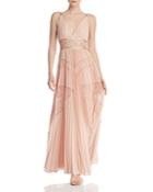 Bcbgmaxazria Pleated Lace Panel Gown
