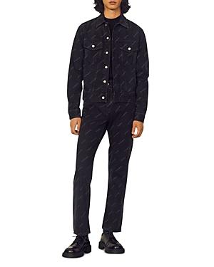 Sandro Organic Cotton Denim Diagonal Logo Print Jacket