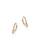 Zoe Chicco 14k Yellow Gold Pave Diamond Huggie Hoop Earrings With Diamond Bezel Charms