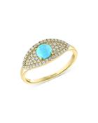 Bloomingdale's Turquoise & Diamond Ring In 14k Yellow Gold - 100% Exclusive